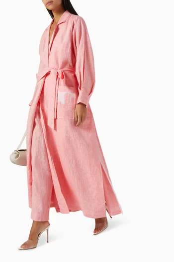 Belted Collar Abaya in Linen
