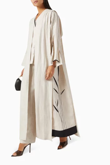 Thread Embroidered Abaya in Linen