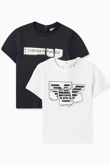 Graphic Logo T-shirt in Cotton, Set of Two