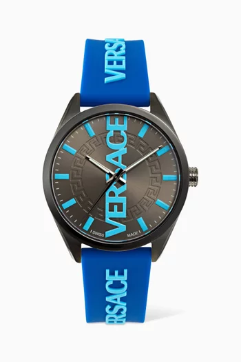 V-Vertical Watch in Stainless Steel & Silicone, 42mm