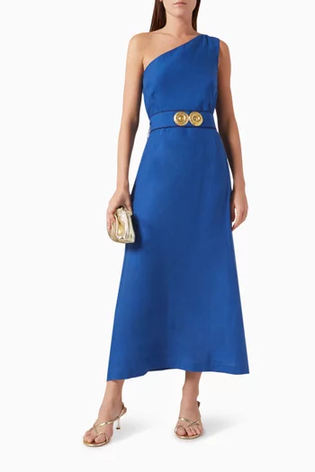 Ino One-shoulder Midi Dress in Linen