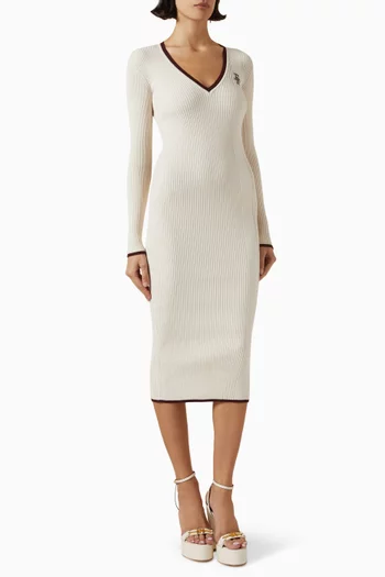Long-sleeve Ribbed Midi Dress in Viscose-blend