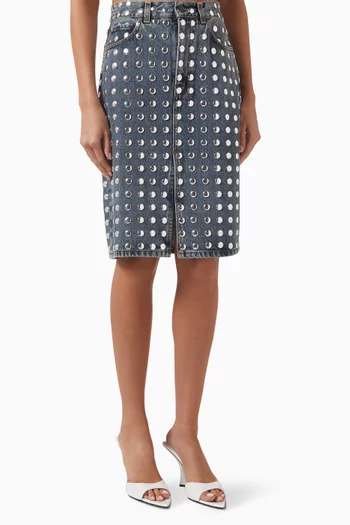 Stormy Studded Midi Skirt in Denim