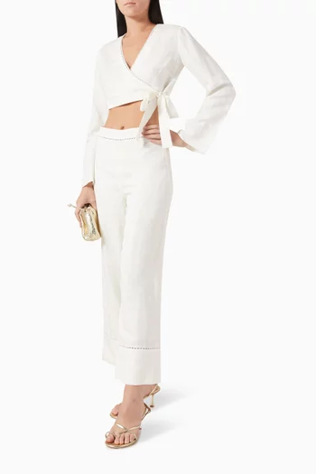 Hailey Wrap Crop Top in Linen Blend