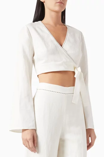 Hailey Wrap Crop Top in Linen Blend