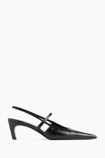 Sharp Slingback Heels in Croc-embossed Leather