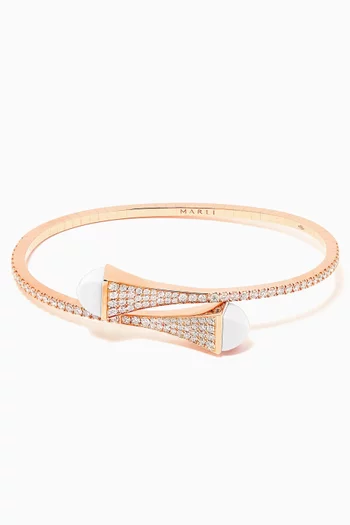 Cleo Diamond & White Agate Midi Slip-on Bracelet in 18kt Rose Gold