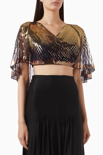 Buy Rabanne Blue Sequin embellished Crop Top For Women Online Ounass UAE