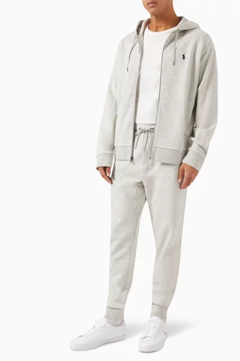 كنزة بغطاء رأس كلاسيكية بسحّاب وشعار الماركة مزيج قطن