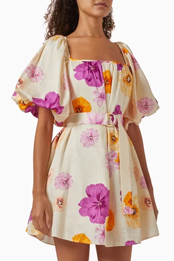Highgate Belted Mini Dress in Linen-blend