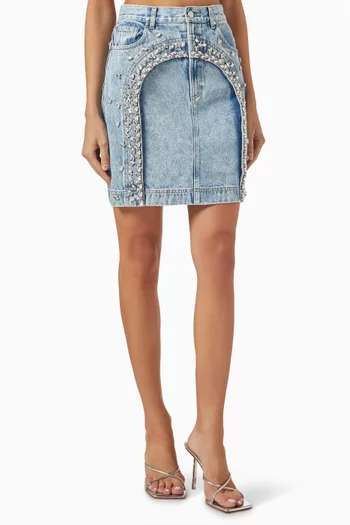 Atrina Embellished Mini Skirt in Denim