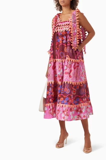 Kelly Printed Midi Dress in Linen Blend