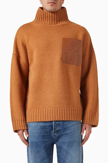 Oversized Patch-pocket Sweater in Wool Blend
