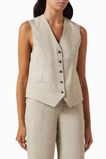 Lena Button-up Vest in Linen Blend