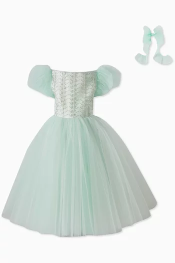 Bead Embellished Dress & Bow Set