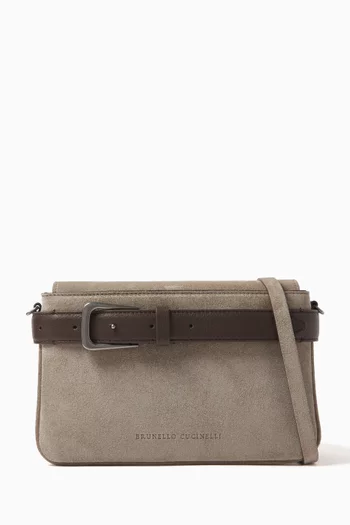 Buckled Belt Crossbody Bag in Suede