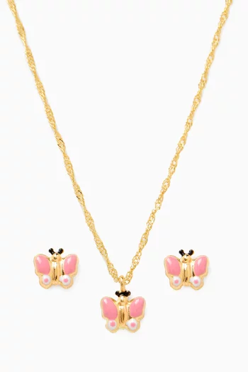 Butterfly Necklace & Earrings Set in 18kt Gold