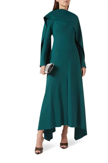Titania Cape Maxi Dress in Stretch Double Jersey