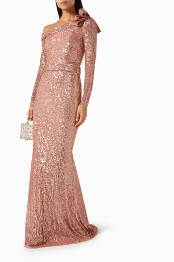 Sequin-embellished One-shoulder Gown