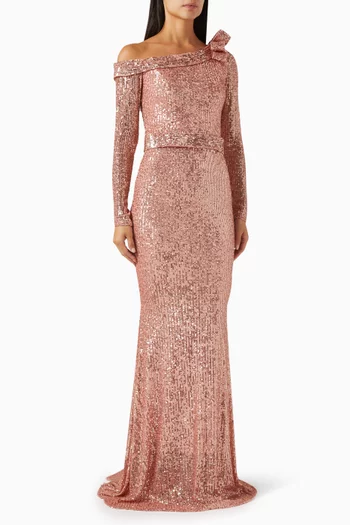 Sequin-embellished One-shoulder Gown