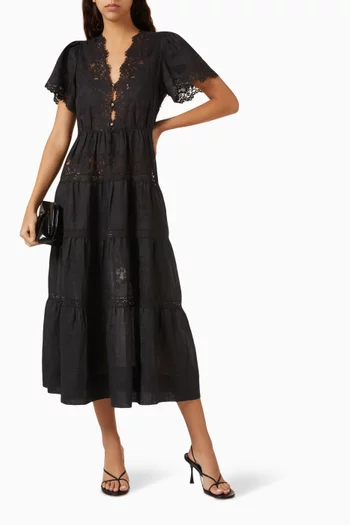 Graciella Lace-trim Maxi Dress in Ramie