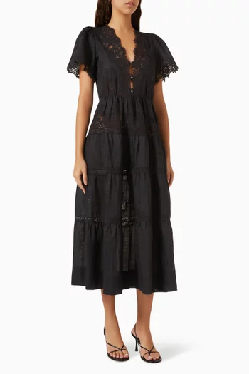 Graciella Lace-trim Maxi Dress in Ramie