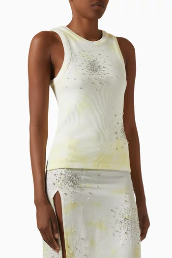Crystal-embellished Tie-dye Tank Top in Cotton Rib-knit