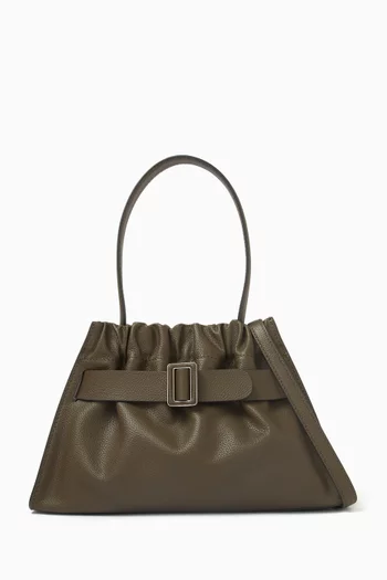 Scrunchy Satchel Bag in Grained Calfskin Leather