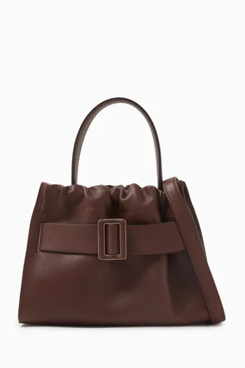 Square Scrunchy Top-handle Satchel in Grained Leather