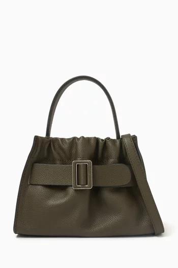 Square Scrunchy Top-handle Satchel Bag in Grained Leather