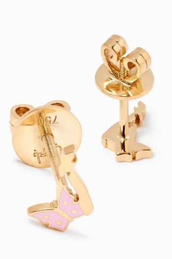 Arabic Letter 'Alef' Butterfly Charm Stud Earrings in 18kt Yellow Gold