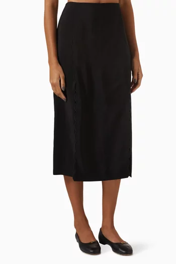 Scallop-embroidered Column Midi Skirt in Viscose-blend