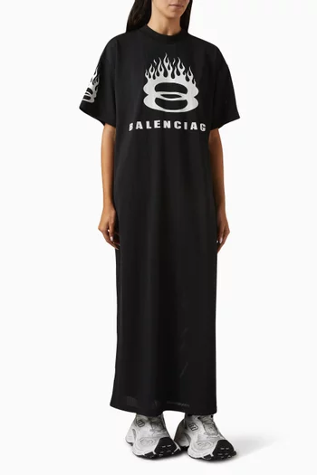 فستان بيرنينج يونيتي طويل بنمط تي شيرت قماش شبكي مخطط