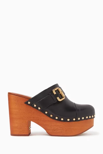 Jeannette 60 Wedge Clog Mules in Leather