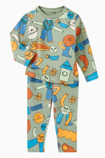 Planet-print Long-sleeve T-shirt in Organic Cotton