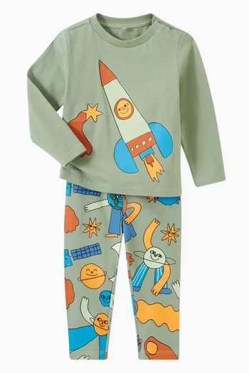 Rocket-print Long-sleeve T-shirt in Organic Cotton