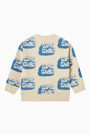 سويت شيرت مطبوع بعبارة Cosmic Cowboy قطن عضوي