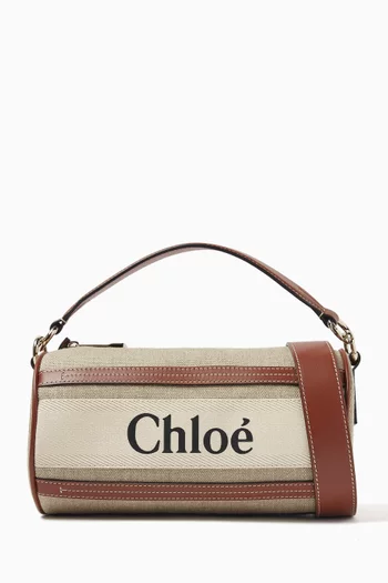 Woody Tube Crossbody Bag in Linen and Leather