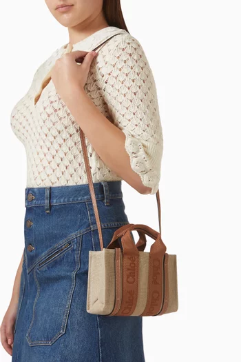 حقيبة يد وودي ميني قنب كتان وجلد عجل