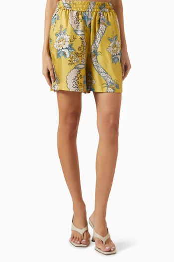 Tracia Floral-print Shorts in Silk Twill