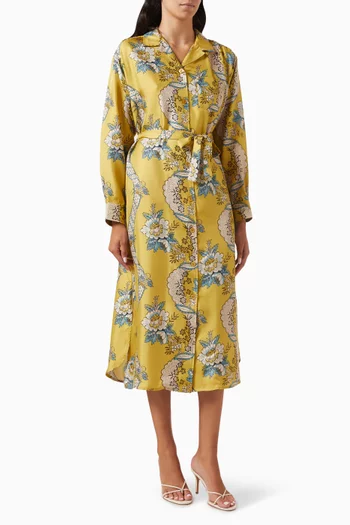 Gaia Printed Midi Dress in Silk-twill