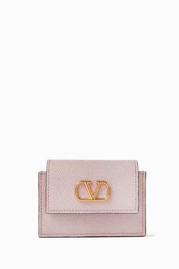 VLOGO Flap-over Card Holder in Vitello Grained Leather