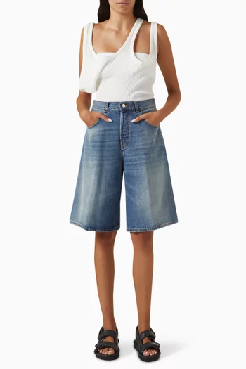 Beck Piano Wide-leg Shorts in Denim