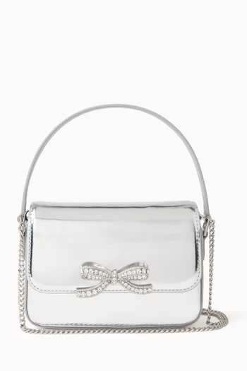 Diamanté Bow Micro Bag in Metallic Leather