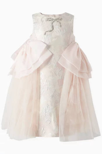 Estelle Bow-embellished Dress in Jacquard & Tulle