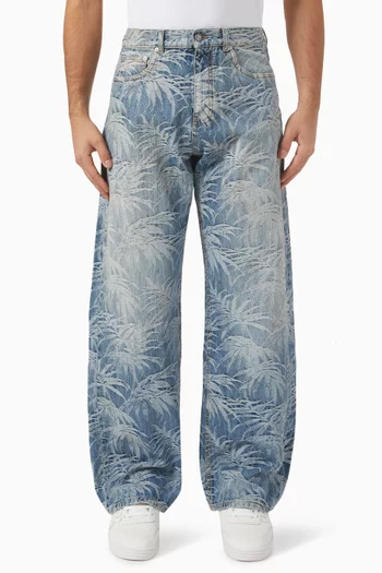 Palm Motif Jeans in Denim