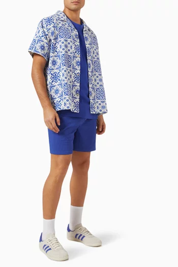 Tile-print Shirt in Seersucker Cotton