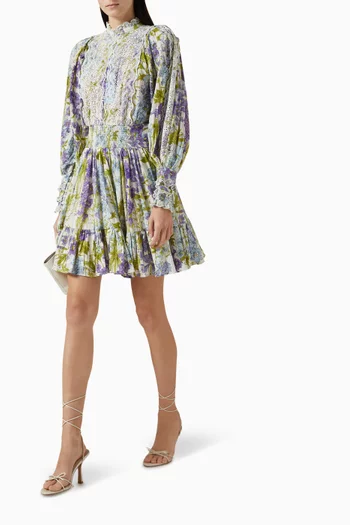 Floral-print Mini Dress in Cotton-slub