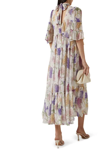 Floral-print Shift Dress in Chiffon