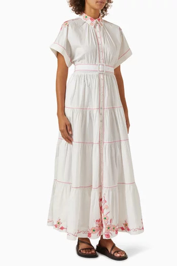 Embroidered Midi Shirt Dress in Cotton-poplin
